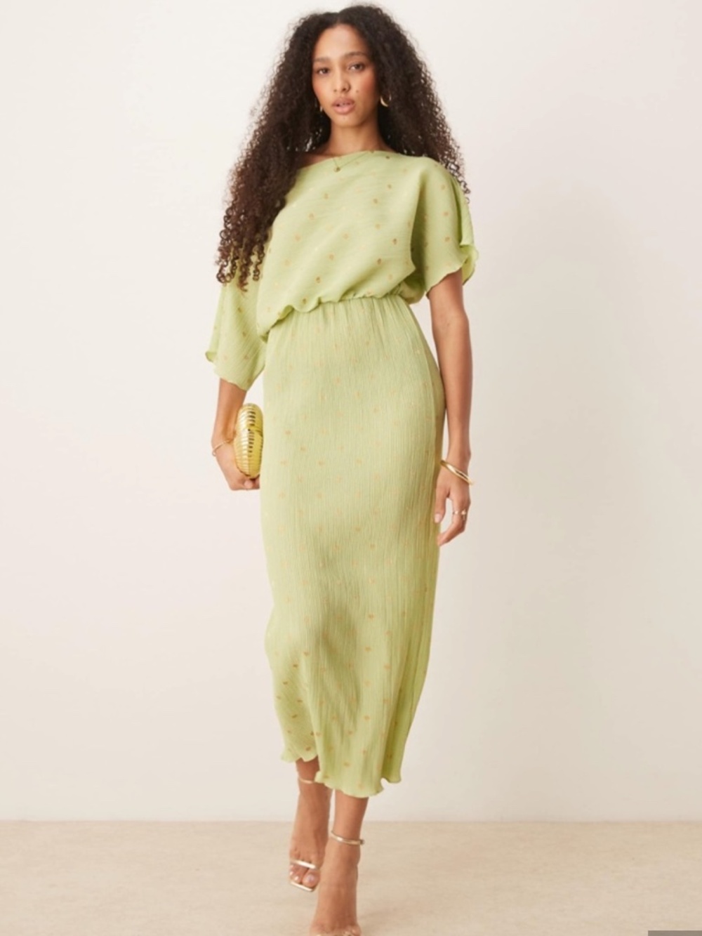 NEW Never Fully Dressed Tilly Metallic Plisse Maxi Dress in Pistachio Sz XS - Picture 6 of 6